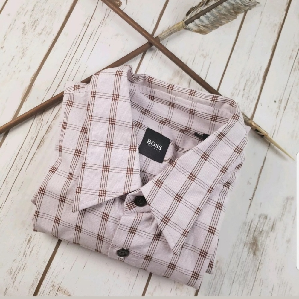 Hugo Boss Dress Shirt Windowpane Mens XL Dapper